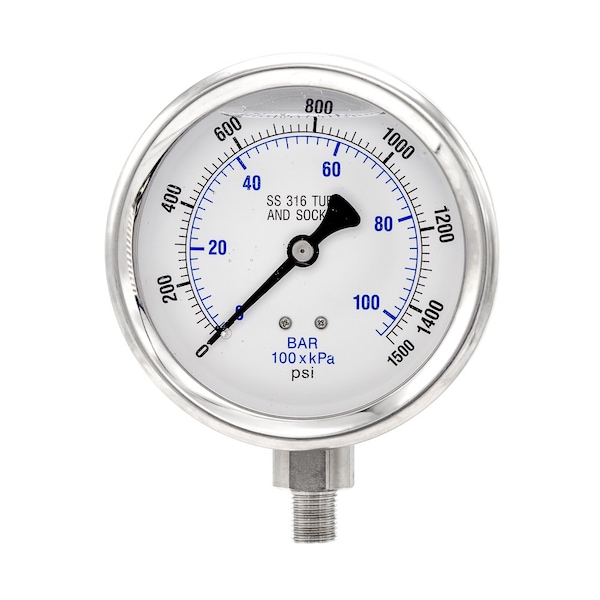 Pic Gauges 4 in Dial, 1/4 in NPT Male Lower Location, Stainless Steel Case Material PRO-301L-404N-01 - main